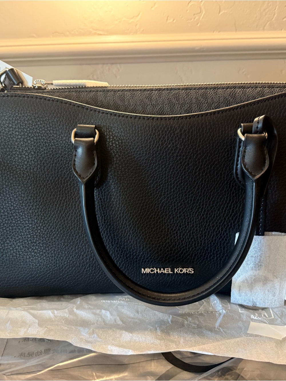 Michael Kors Arden Black Pebbled Leather Satchel